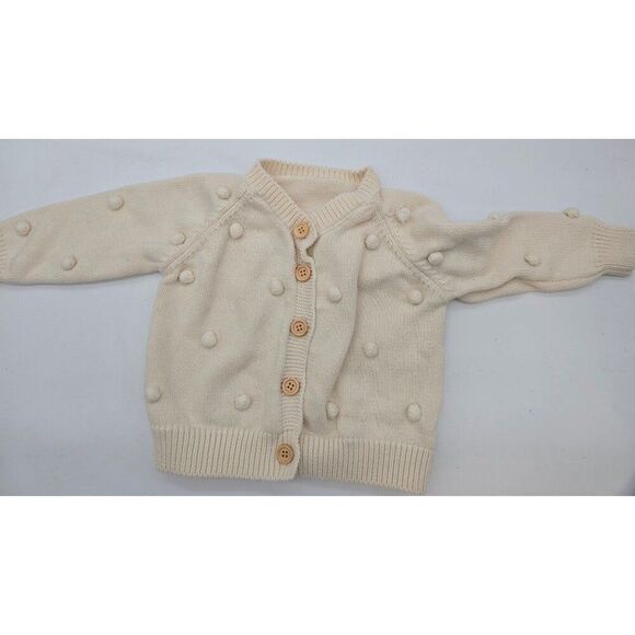 Baby Cardigan With Polka Dot Texture & Wooden Buttons Size 66 100% Cotton Cream - Picture 2 of 5